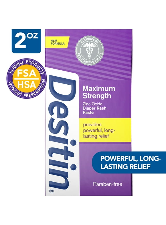 Desitin Maximum Strength Baby Diaper Rash Cream, Travel Size Butt Paste with Zinc Oxide, 2 oz