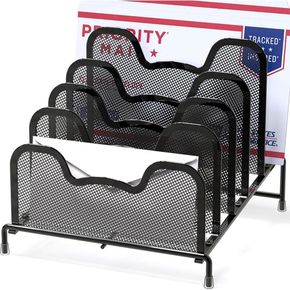 Desk 5 Sections Step File Sorter Organizer, Black
