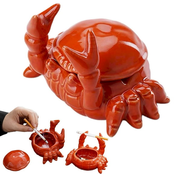 Desk Accessories Clearance! Crab Ceramic Ashtray Small Tea Pet Home Living Room with Cover Anti Fly Ash Cute Ornaments Decoration One Piece Crab Ceramic Ashtray