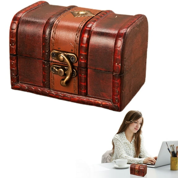 Desk Accessories Clearance! European Style Creative Distressed Wood Box Box Antique Wood Box Packaging Box Jewelry Box with Lock for Storage Secret Props 1 Storage Box