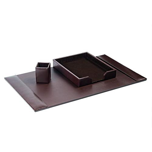Dark Brown Bonded Leather 3-Piece Desk Organizer Set