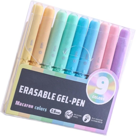 Desk Annotation Pens Erasable Gel Set 9 Color, 0.6MM Capped Writing Tools for Class Notes Planner Review Daily Study