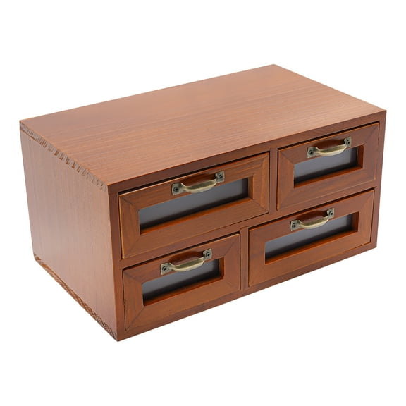 Desk Apothecary Cabinet with 4 Drawers, Retro Dark Brown Solid Wood and Plastic Construction, Compact and Lightweight, Ideal for Storing Cosmetics, Jewelry, and More