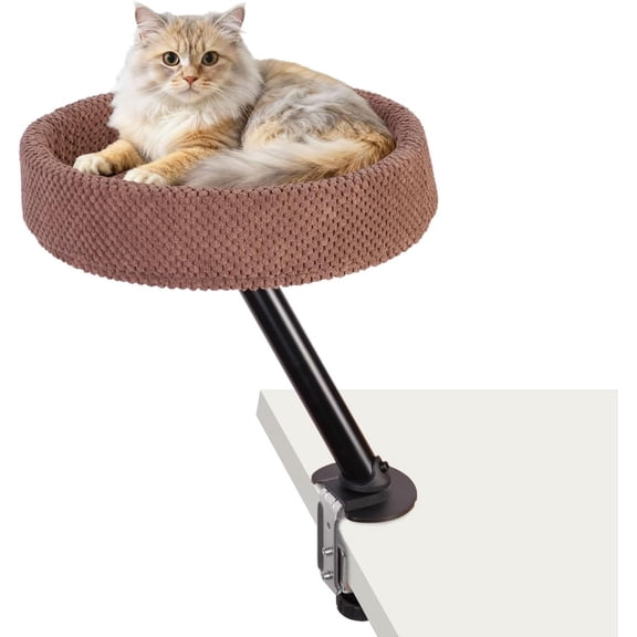Desk Bed, Nest Bed for Desk Supports Up to 60 lbs, 360? Rotation Soft Cats Hammock, Nest Desktop Attachment Cats Hammock for Various Desktop Side Table Furniture(Brown)