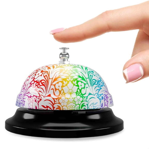Desk Bell for Service  Floral Design Classroom Bell for Teachers, Stainless Steel 3.35 x 2.56 with Non-Slip Base & Clear Sound, Easy to Clean  Desk Bells for Classroom, Hotels, Stores & Offices