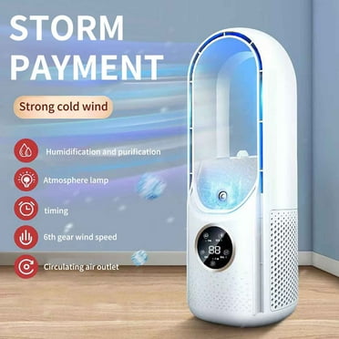 Desk Bladeless Fan with Misting, Portable Small Quiet USB Table Cooling Fan with 6 Speeds, Timer, LED Light and Humidifier for Office Home and Outdoors, White