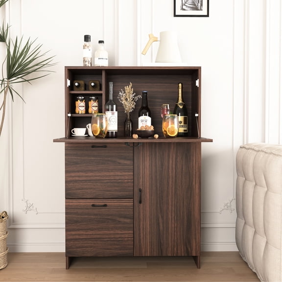 Desk Cabinet For Home Storage Needs - Office Dorm Walnut Particle Board Space With File Management