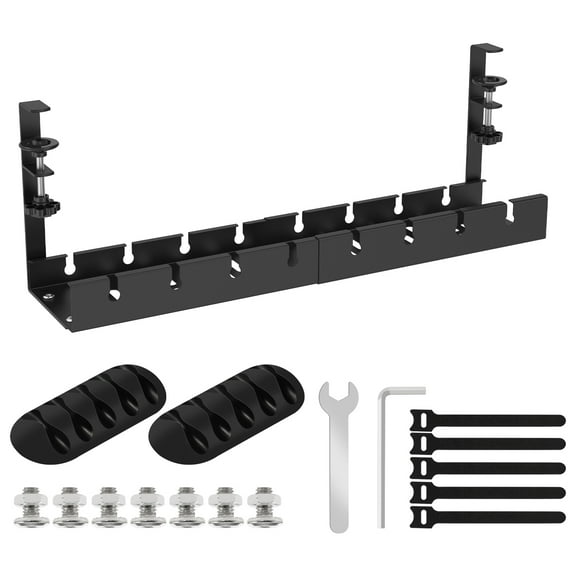 Under Desk Cable Management Adjustable Versatile Metal Cable Management Tray Easy to Install Power Strip Cord Holder Space Saving Under Table Wires Management Tray for Desk