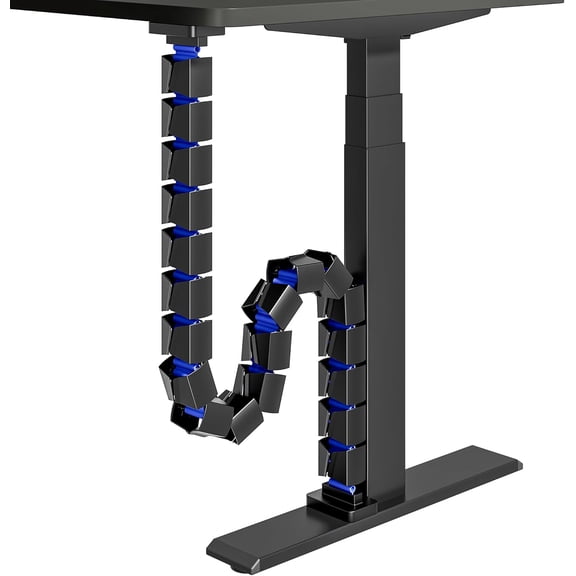 Under Desk Cable Management Spine, Magnetic Vertebrae Cable Management for Standing Desk, Length Adjustable Cord Organizer with 20 Modular Vertebrae for Office and Gaming Desks, Blue