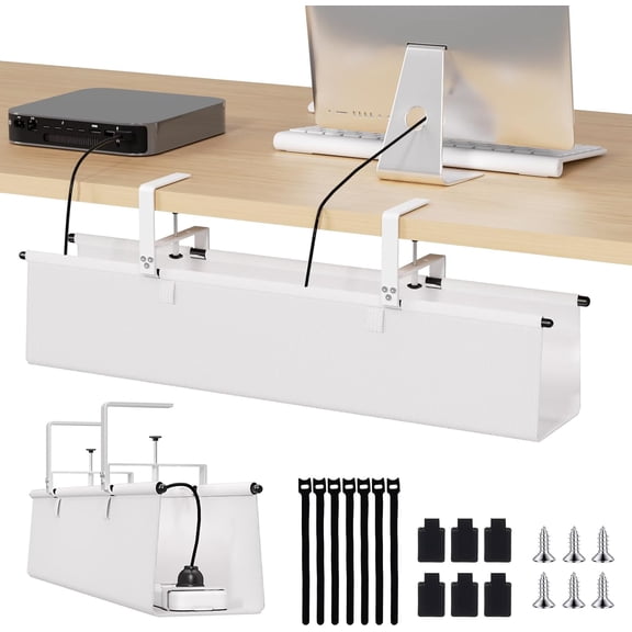 Under Desk Cable Management Tray - 48" Cord Organizer for Desk No Drill, Fabric Under Table Wire Organizer with 16X Cable Ties Hide for Office/Home, Cord Hider Fits Adapters & Sockets