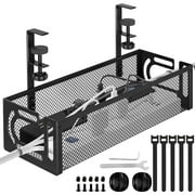 Under Desk Cable Management Tray Black, IRmm Cable Management Under Desk No Drill, Cable Tray with Clamp for Desk Wire Management,Desk Cable Management Box for Office, Home - No Damage to Desk