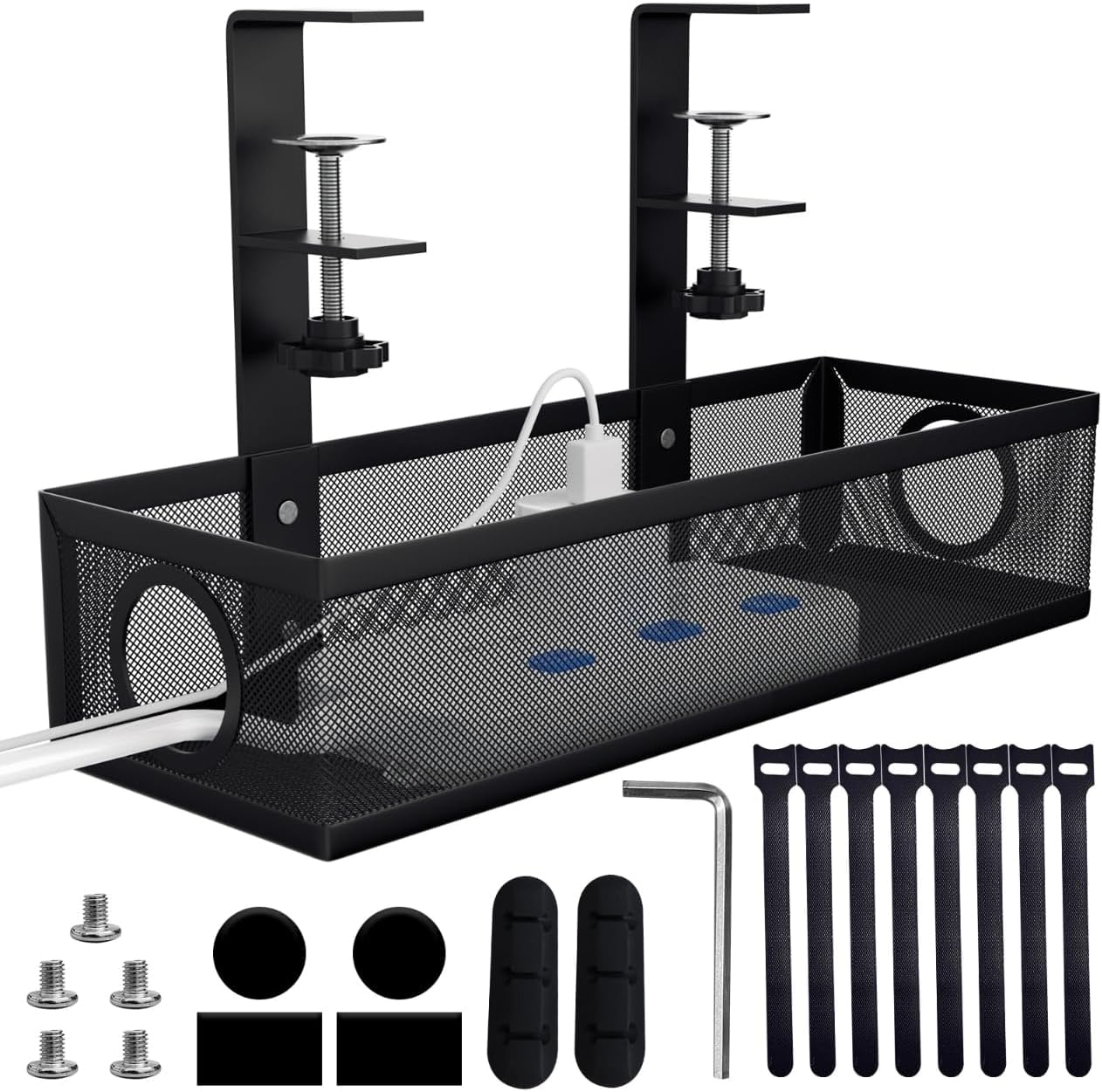 Under Desk Cable Management Tray,Cable Management Under Desk No Drill,Cable Tray with Clamp for Desk Wire Management,Desk Cable Management Box for Office,Home