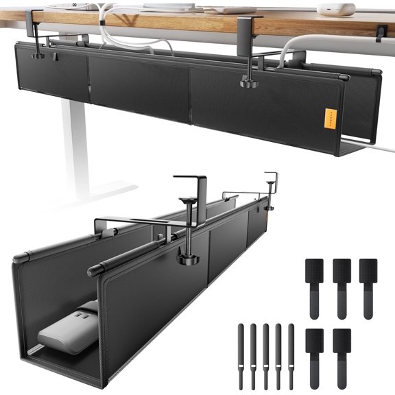 Under Desk Cable Management Tray No Drill, Cable Ties Included, Eco-Friendly Canvas Material, Mesh Design for Heat Dissipation, Cable Organizer/Storage for Standing Desk(39inch, Black)