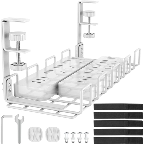 Under Desk Cable Management Tray, L 15.7''W 6.3'' No Drill Steel Desk Cable Organizers, Wire Management Tray Cable Management Rack, Desk Cable Tray Wire Organizer with Desk Cord Organizer