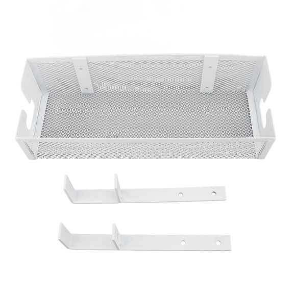Under Desk Cable Management Tray, Mesh Hanging Desk Cord Organizer Basket with Adjustable Clamp Mount for Home Office Wire Storage, White (13.4 x 5.0 Inches / 34.0 x 12.7 cm)