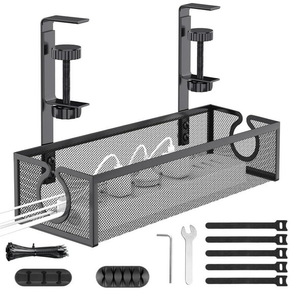 Under Desk Cable Management Tray, No-Drill Mesh Table Cable Basket For Managing Cables And Power Strips, No Screws Tidy Box Wire Organiser For Home, Office, Internet Cafe