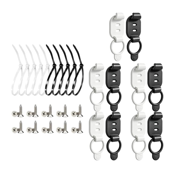 Desk Cable Routing Clips Flat Panels, Reopenable Loop Fasteners, Adhesive Mount with Screw Support, Indoor