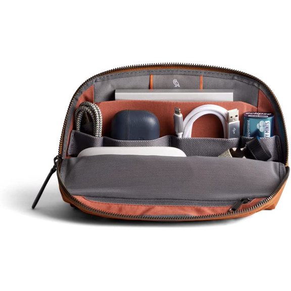 Desk Caddy Tech Organizer - Bronze Water-Resistant Desktop Storage with Elastic Loops and Zip Pocket for Cables and Chargers