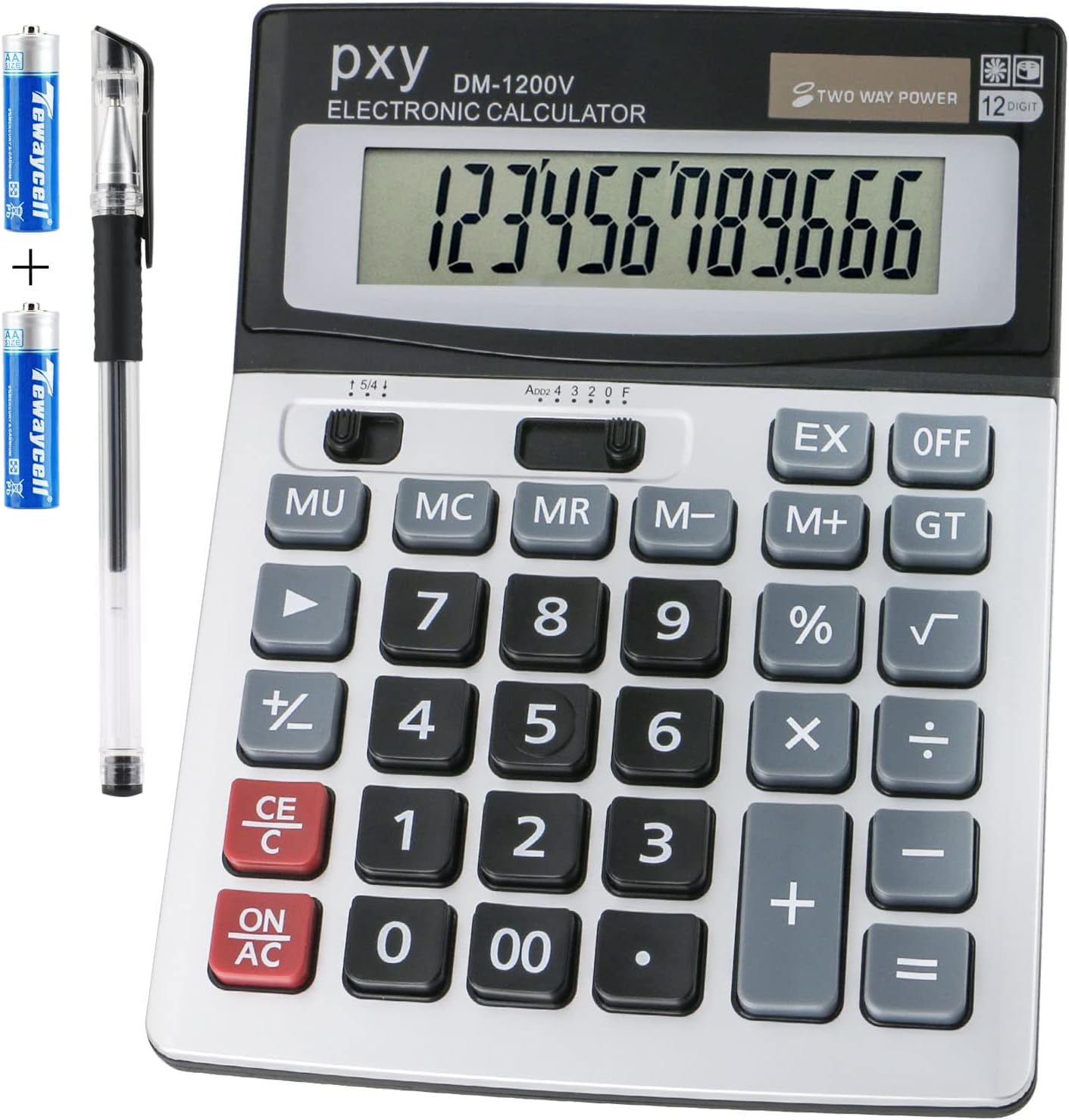 Desk Calculator 12 Digit Extra Large LCD Display, Touch Comfortable with Big Buttons,  Two Way Power Battery and Solar Standard Function Office Calculators