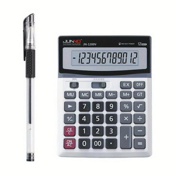 Desk Calculator 12 Digit Extra Large LCD Display, Touch Comfortable with Big Buttons, Two Way Power Battery and Solar Standard Function Office Calculators