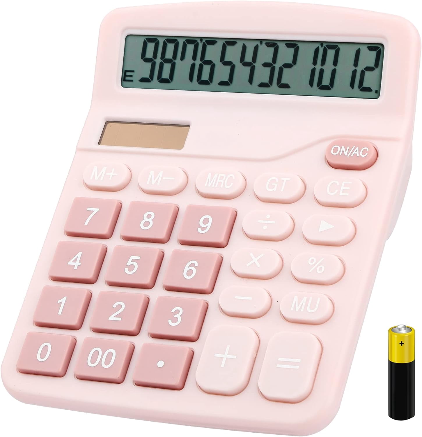 Desk Calculator, 12-Digit LCD Display Office Calculator – Dual Power, Compact and Lightweight, Easy-to-Read Display, Durable for Business, School, Home (Pink)