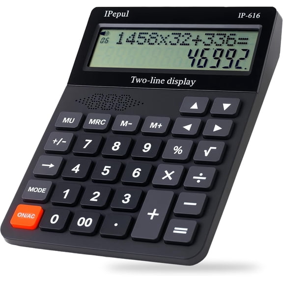Desk Calculator, Basic Desktop Calculators Big Buttons and 2 Line Display, 4 Function Simple Large Talking Office Supplies for Business School Students