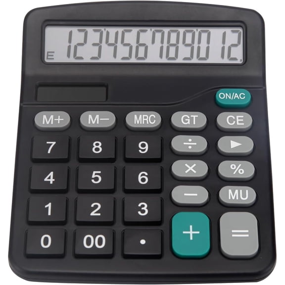 Desk Calculator, Basic Office Calculator with 12 Digits Lar Display, Dual Solar Power and Battery, 4 Function Simple Calculation, Big Button for Home School()