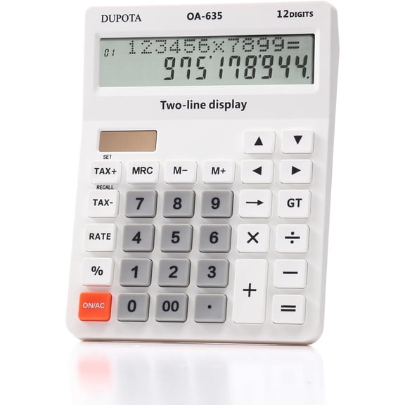 Desk Calculator Large Display Big Buttons with 12 Digits 2-line LCD, Dual Solar Power and Battery Calculators with Tax and Check Function for Office, Home, Accounting and Business Middle Size(OA-635)