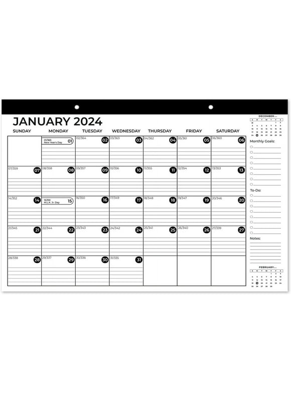 Desk Calendar 2024, 12 Months Wall Calendar from January to December, Size 12" x 18”, Holidays, Julian Dates, Large Blocks, Thick Paper with Corner Protectors