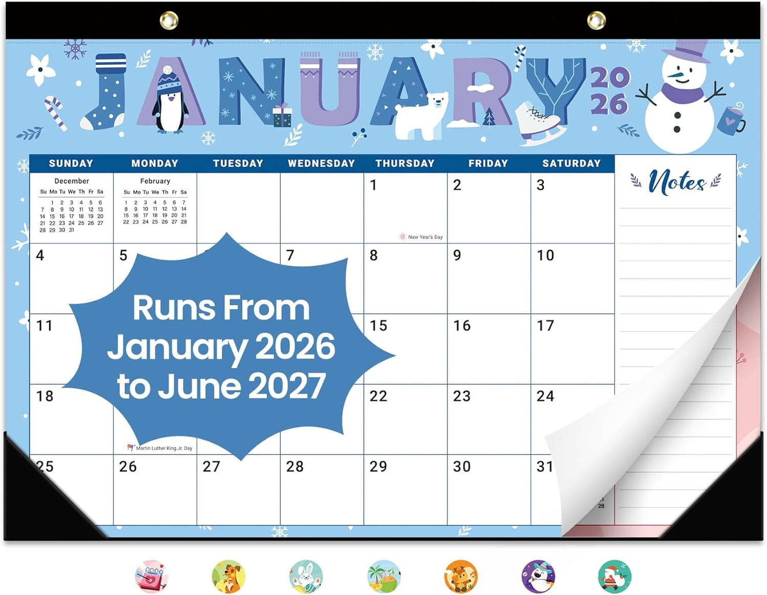 Desk Calendar 2026, 18 Months Calendar Runs from January 2026 to June 2027 - Large 17" x 12" Desktop/Wall Monthly Calendar for Home School, or Office - Festival