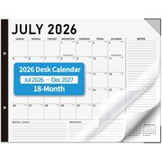 Desk Calendar 2026-2027, 18-Month 22"x17" Desktop Calendar | Jul 2026 to Dec 2027, Monthly Calendar with Large Writing Block, 4 Sticker Sheets, Thick Paper, Black Classical