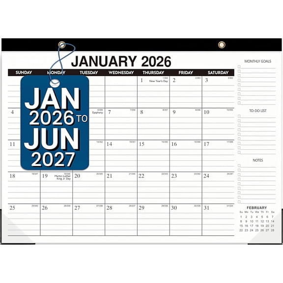Desk Calendar 2026-2027 - 18-Month Large Desk/Wall Calendar, Jan 2026 - June 2027, 17" x 12", Thick Paper, Large Ruled Blocks, Clear Plastic Cover Perfect for Home School & Office Organization