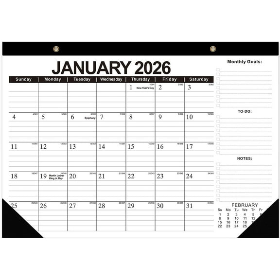 Desk Calendar 2026-2027, 18 Monthly Desk/Wall Calendar, Jan 2026 - Jun 2027, Desk Top Calendar 17" x 12" Large Desk Calendar with Transparent cover, Cutting Lines, Corner Protectors, for home, office