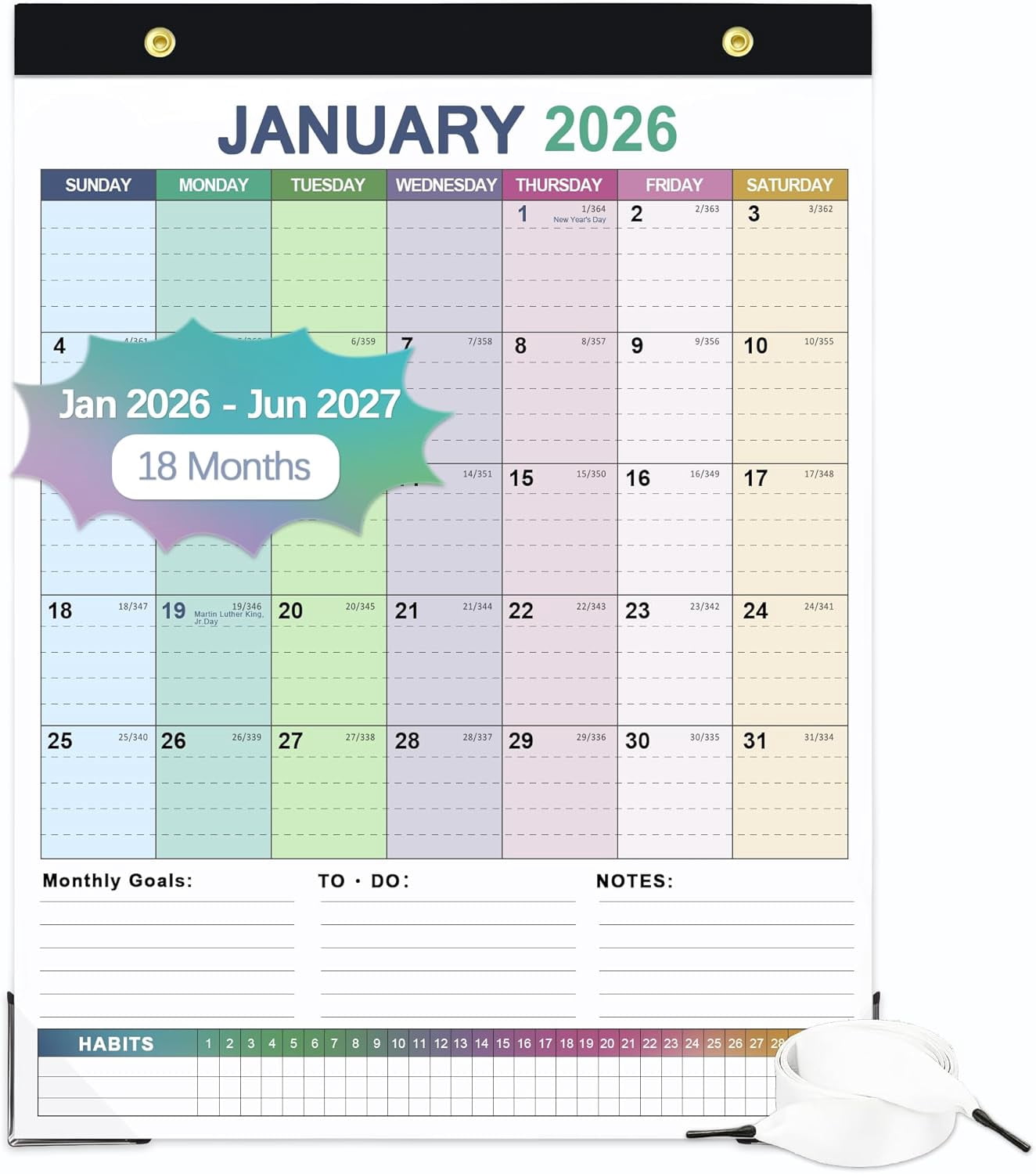 Desk Calendar 2026-2027, 18 Months Calendar from Jan. 2026 to Jun. 2027, 11" x 14" Desktop/Wall Monthly Calendar with Corner Protectors, Ample Space & Habit Tracker for Home School Office