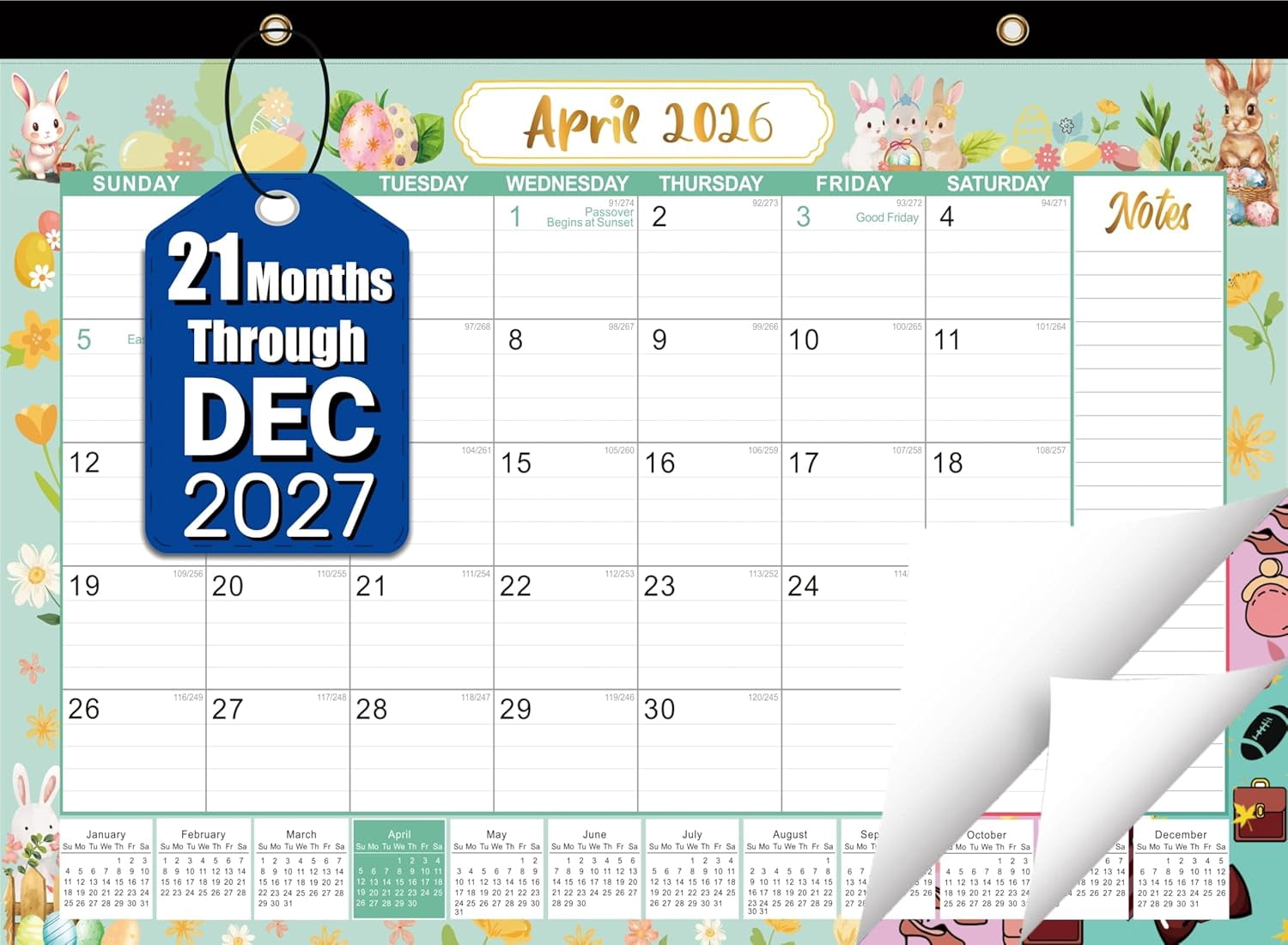 Desk Calendar 2026-2027, Large 21-Month Desk/Wall Calendar, Apr 2026 - Dec 2027, 17" x 12", Thick Paper, Large Blocks, Plastic Cover, Monthly Calendar for Home School & Office Easy Organizing