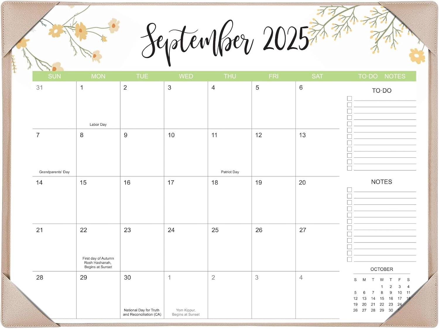 Desk Calendar 2026 with Desk Mat – 22" x 17" Large Desk Pad Calendar Runs From Sep 2025 to Dec 2026, Floral Design Desktop Calendar with To Do List, Personal Desk Calendar Planner for Home, Office