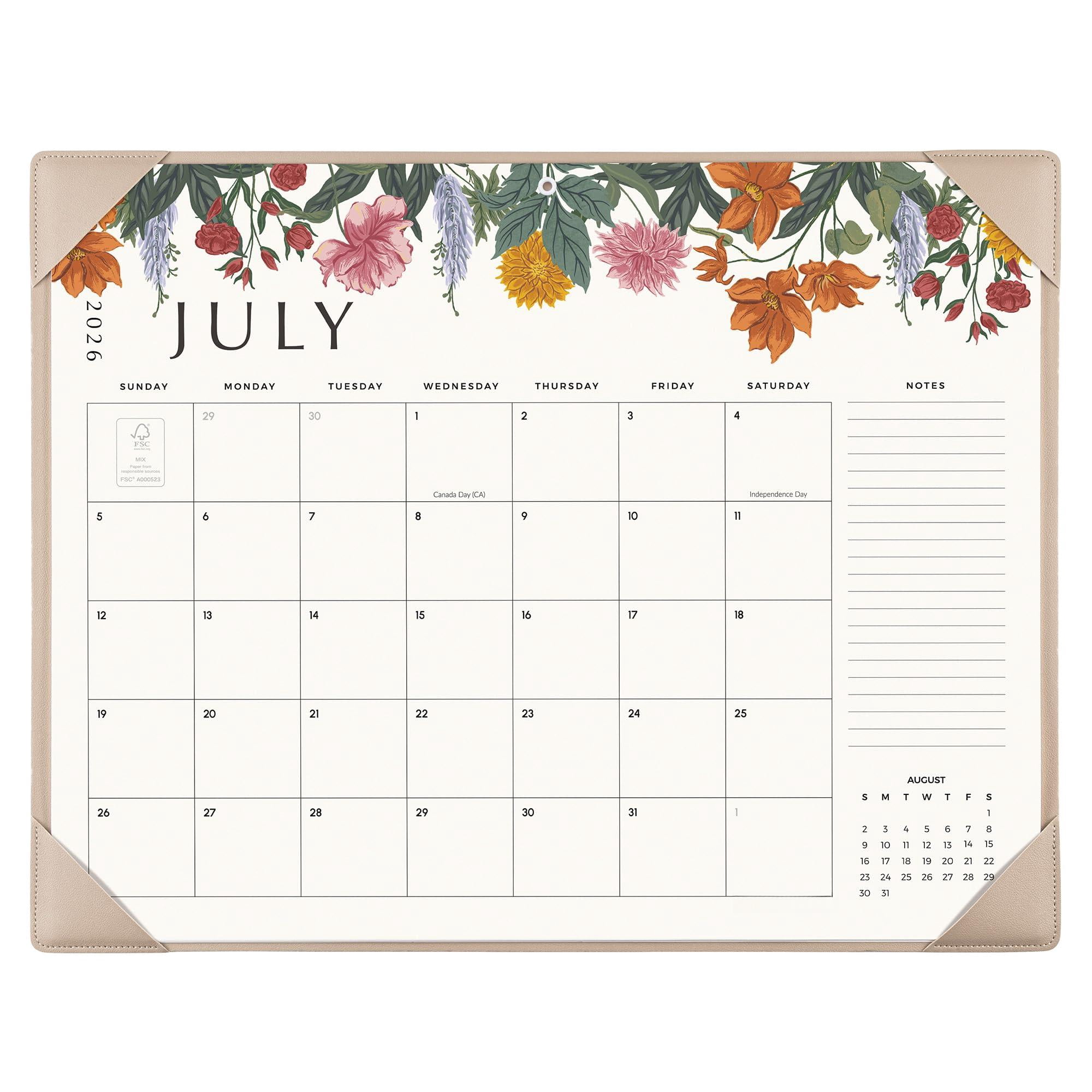 Desk Calendar 2026 With Desktop Mat  Large Pad 22 X 17 Inch Runs From July 2026 To December 2027 Classic Floral Design 2026 For Home School And Office (apricot)