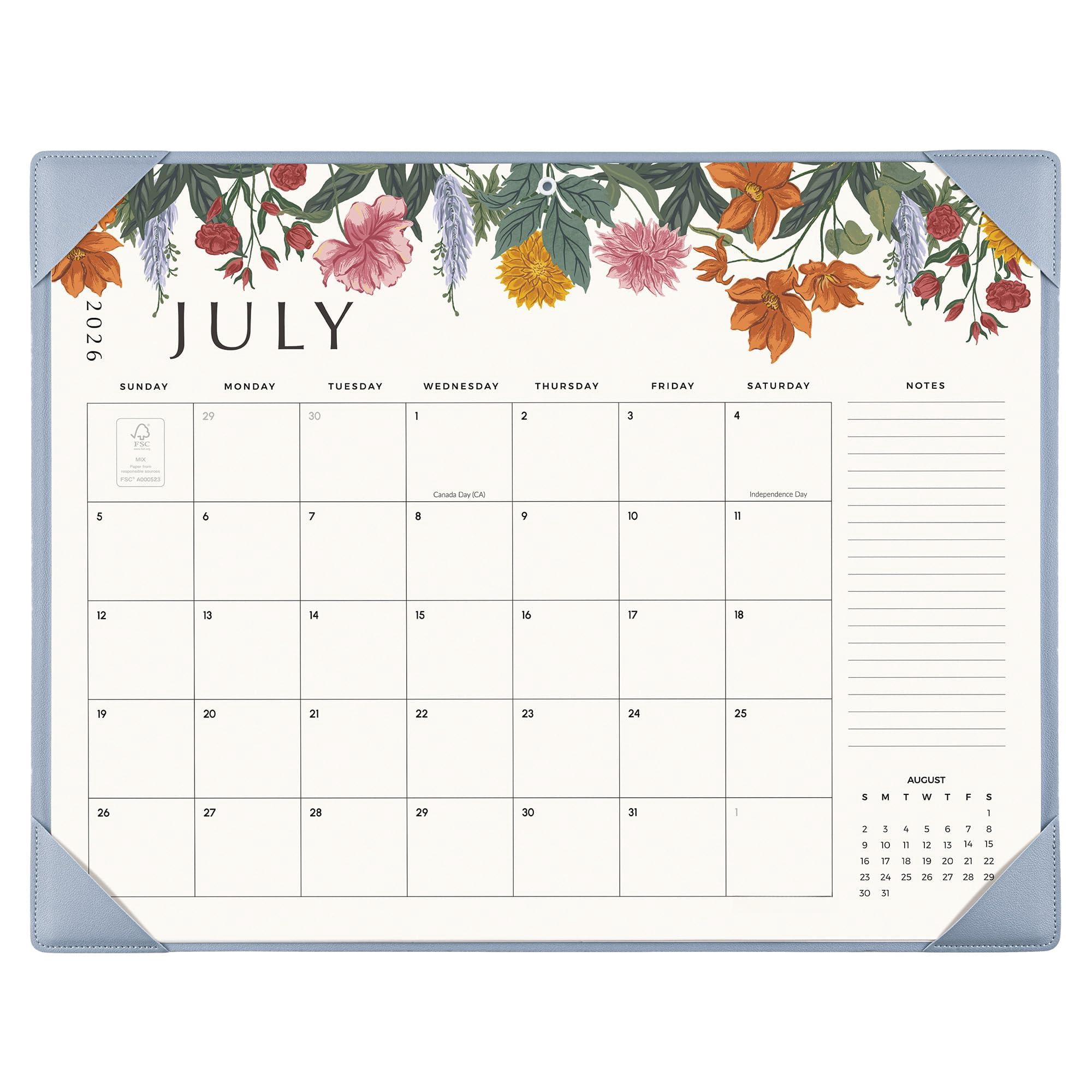 Desk Calendar 2026 With Desktop Mat  Large Pad 22 X 17 Inch Runs From July 2026 To December 2027 Classic Floral Design 2026 For Home School And Office (blue)