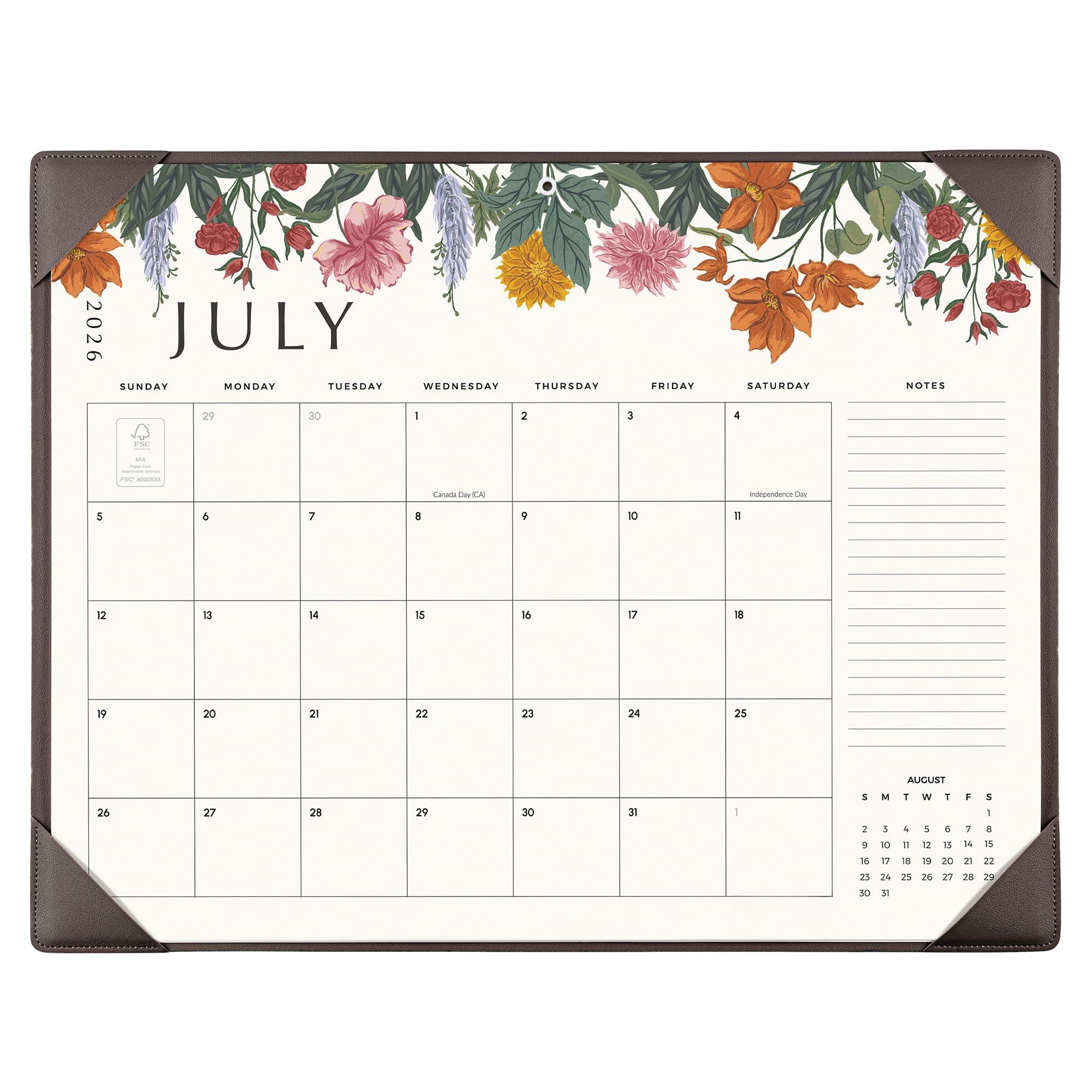 Desk Calendar 2026 With Desktop Mat  Large Pad 22 X 17 Inch Runs From July 2026 To December 2027 Classic Floral Design 2026 For Home School And Office (dark Coffee)