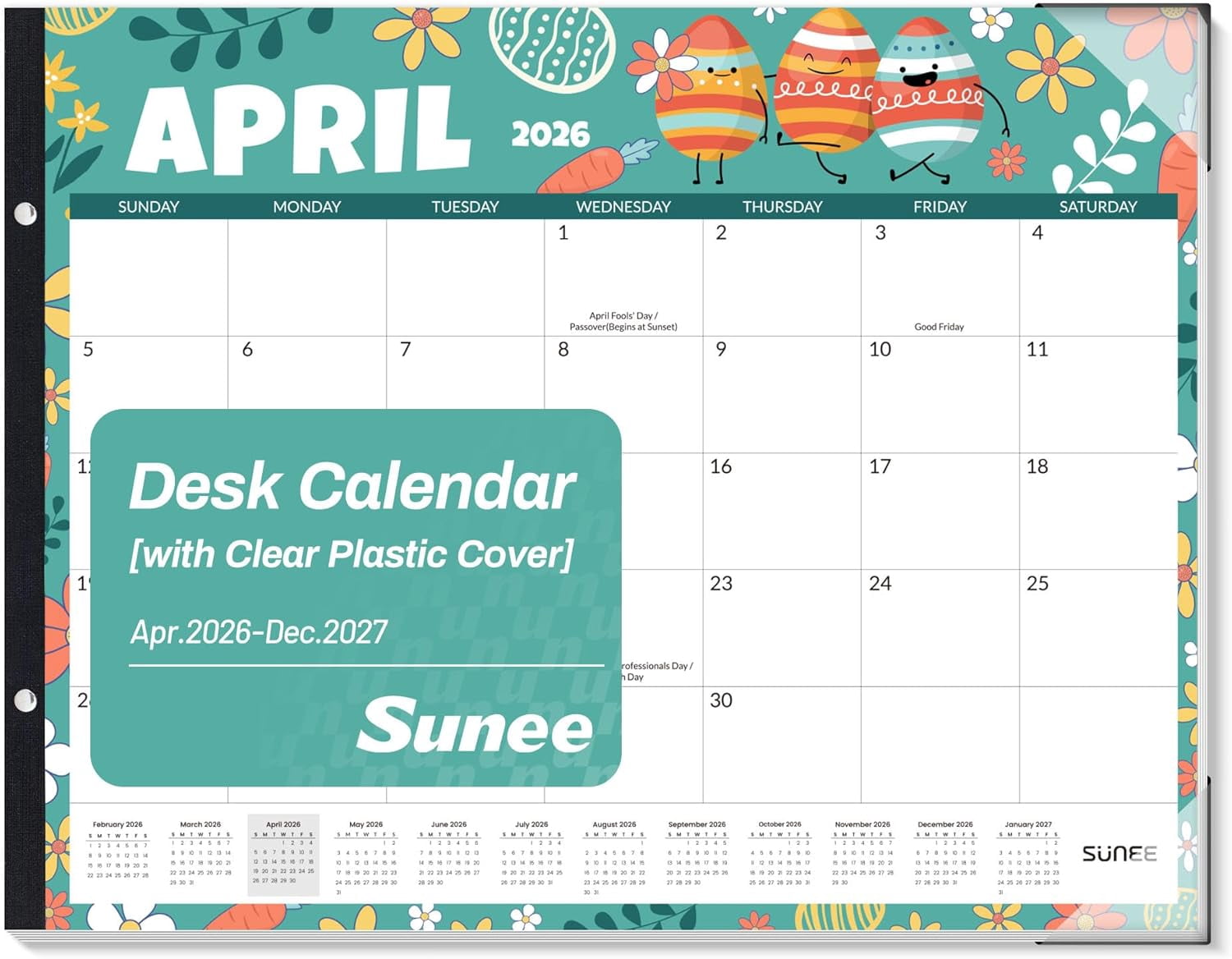 Desk Calendar 2026 Large 22x17 from April to December 2027, Extra Desktop Monthly Pad 21 Months For Teacher or Office, Top, Seasonal