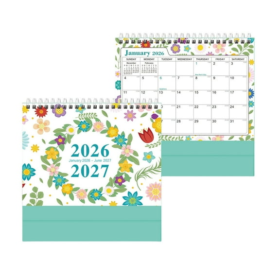 Desk Calendar 2026, Small Desk Calendar 5.9 x 8 Inch 18 Months Runs From January 2026 to June 2027, Floral Design Calendar 2026 for Home School and Office