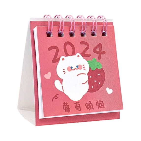 Desk Calendar, Mini 2024 Cute Cartoon Standing Flip Desktop Calendar, Small Daily Planning Monthly Calendar for Home