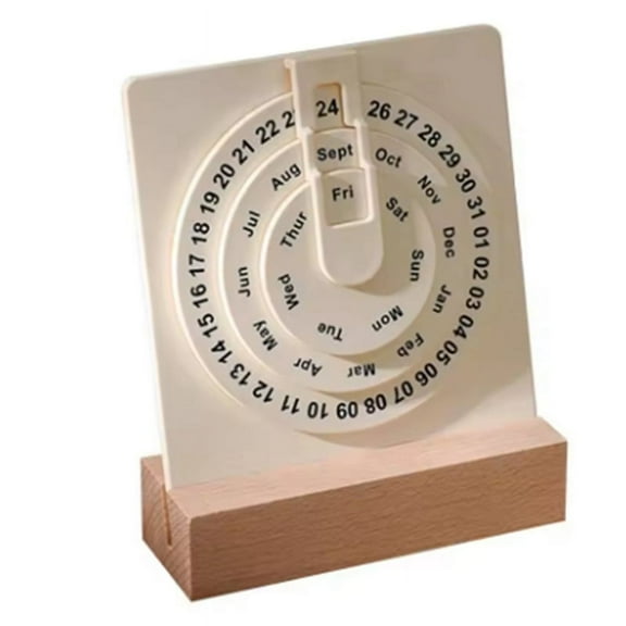 Desk Calendar Small Rotating Desk Circular Calendar with Wooden Base Month Week Day Display Wheel Calendar