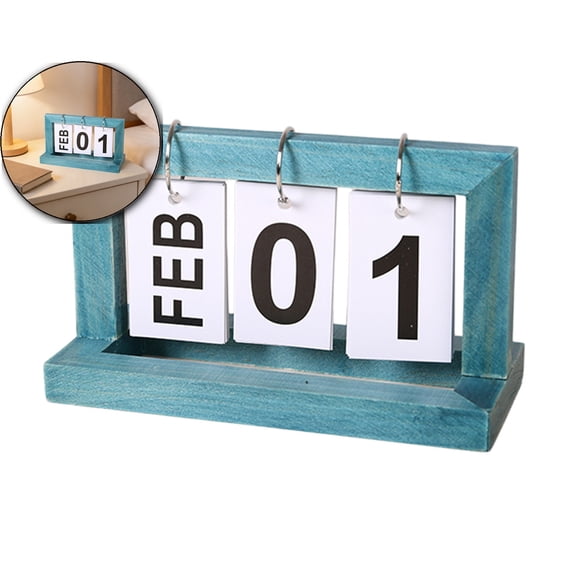 Desk Calendar Standing Flip, Wooden Perpetual Desk Calendar, Daily Wooden Metal Perpetual Flip Calendar for Office Desktop Home Decro Ornaments, Vintage Desktop Calender