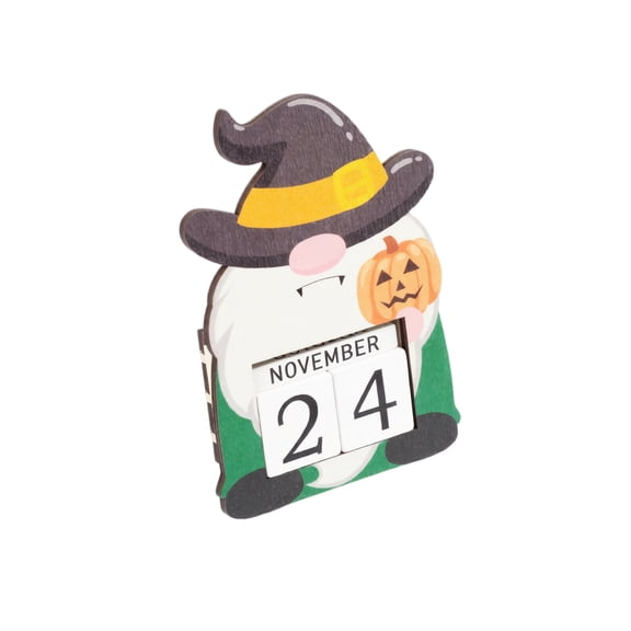 Desk Calendar Wooden Gnome Halloween Advent Calendar 1 Piece Countdown Calendar for Home Halloween Party Decorations Spooky Holiday Desktop Ornament Ideal Gift for Halloween Festive Decoration