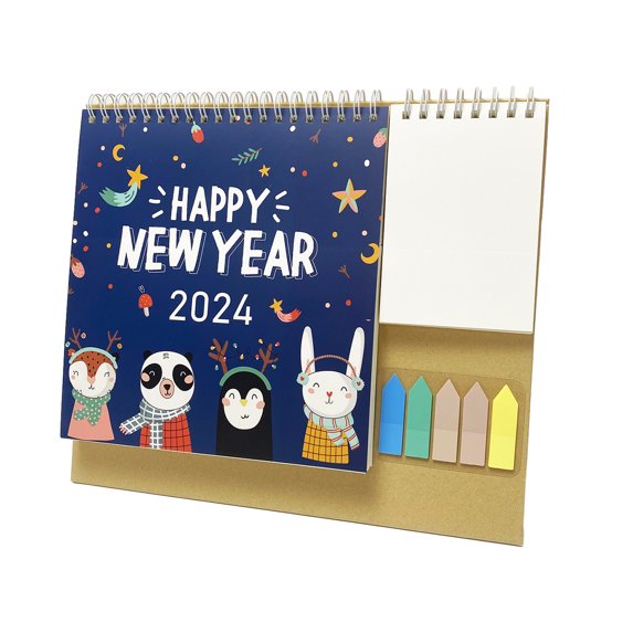 Desk Calendar from Jan.2024 to Dec.2024, Standing Flip Calendar with Notepads, 5 Color Notes for Desk Home School Office - style1;