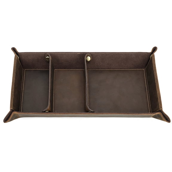 Desk Catchall Tray in Leather with Coffee Brown Finish, Valet Tray for Phone, Wallet and Watch, Dresser, Entryway and Of