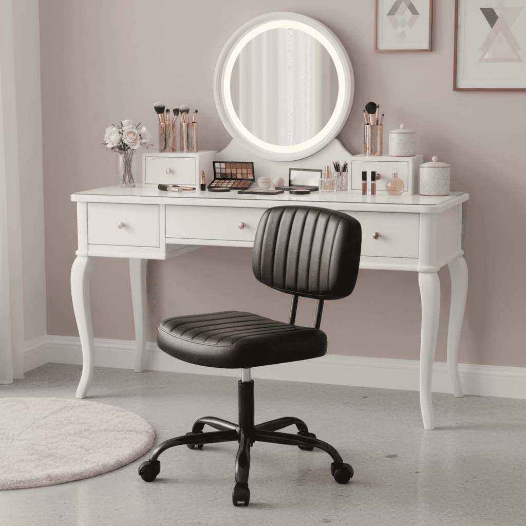 Desk Chair, Armless Activity Chair with Wheels, Comfy Low Back Swivel Task Chair, Black