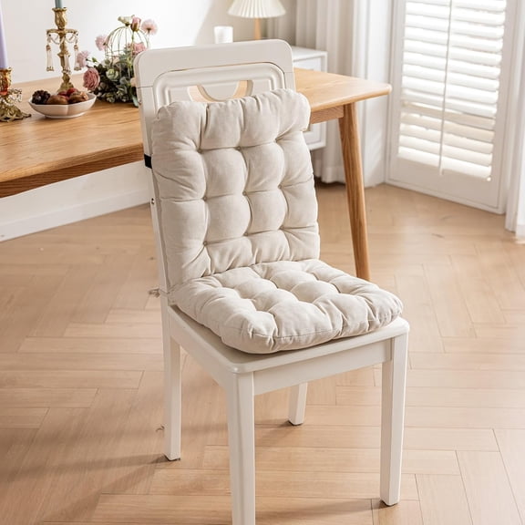 Desk Chair Cushion,Non-Slip Office Chair Pad with Ties,Soft Seat Cushion with High Back Support for Dorm,Car,Dining Room,Kitchen,Rocking Chairs (Beige)