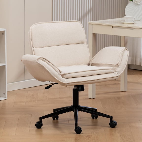 Desk Chair, Office Chair, Ergonomic Chair with Beige Fabric Adjustable 5 Position Armrests 360 Degree Swivel Wheels Thickened Backrest for Home Office, Beige Fabric